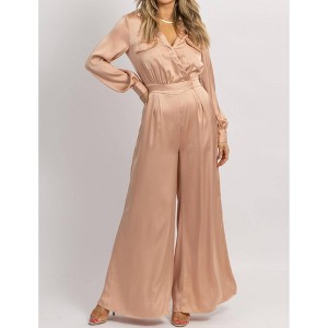 Women's SATIN LONGSLEEVE WIDE LEG JUMPSUIT - Strut & Bolt - 1 of 4