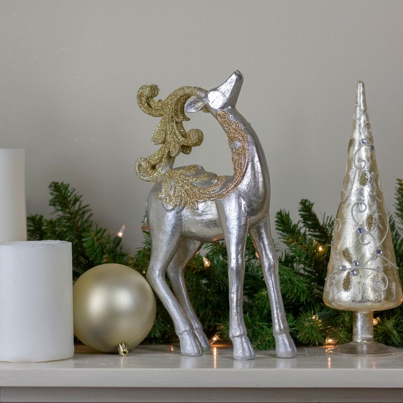 Northlight 12" Silver and Gold Glitter Christmas TableTop Reindeer Figure, 4 of 5