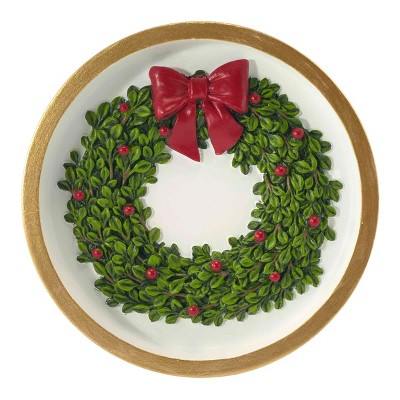 Holiday Wreath Red Bow Blue Rim Resin Soap Dish