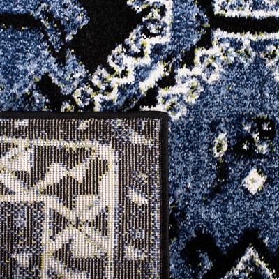 Blue and Black Synthetic Non-slip Runner Rug