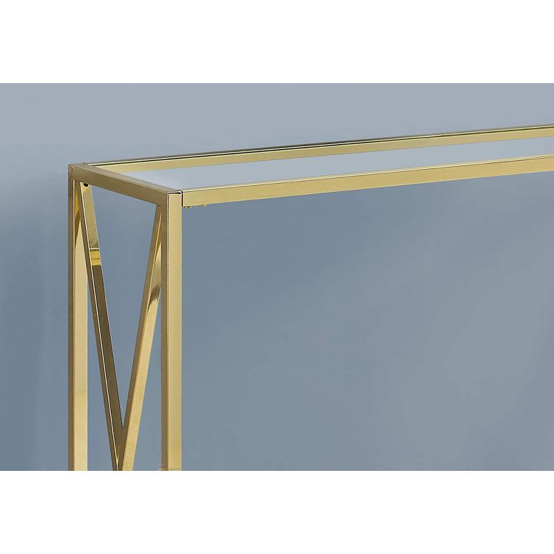 Monarch Specialties 42.25 Inch Modern Chic Glass Top Metal Frame Console Accent Table with Criss-Cross Legs for Living Rooms and Offices, Gold, 3 of 5