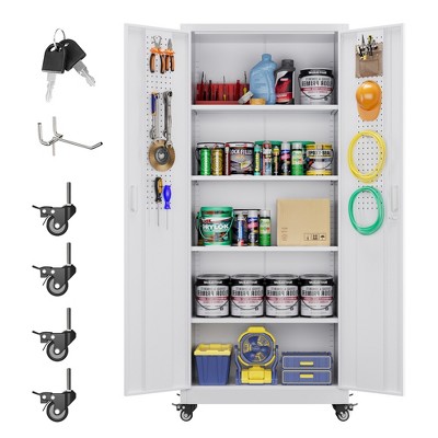 SUXXAN 73''H Garage Storage Cabinet With Wheels,steel Cabinets With 2 Doors And 4 Adjustable Shelves For Home Office, Assembly Required
