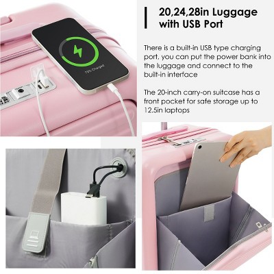 2 Piece ABS Hardshell Luggage Set with USB Port and Cup Holder, Expandable Travel Bag, Front Opening Carry-On Luggage Set for Travel - Cuddlewood