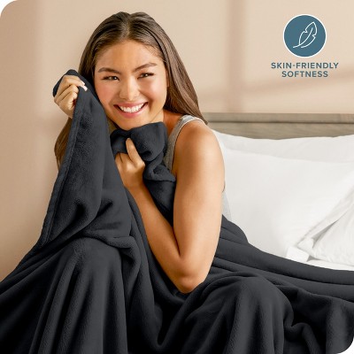 Black Microplush Fleece Reversible Throw Blanket