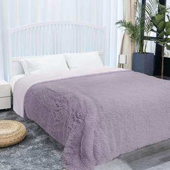 PiccoCasa Luxury Shaggy Soft Warm for Sofa Bed Faux Fur Blanket Purple Queen 1 Pc