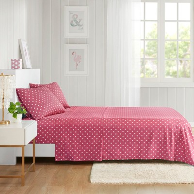 4 Pcs Lovely Polka Dot Printed Cotton Sheet Set All Season Home Textile Fits Child s Bedroom Decor Dark Pink Full Target