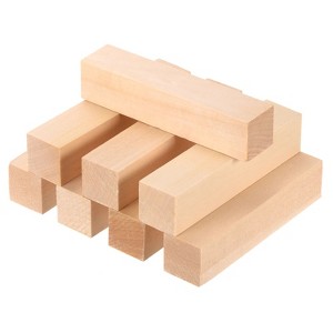 Unique Bargains Natural Solid Straight Grain Basswood Square Carving Blocks 8 Pcs 4"x0.8"x0.8" - 1 of 4