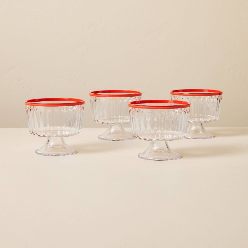4pk 10oz Ribbed Plastic Parfait Cups Clear/Poppy - Hearth &#38; Hand&#8482; with Magnolia, 1 of 5