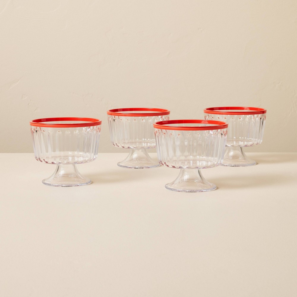 Photos - Other kitchen utensils 4pk 10oz Ribbed Plastic Parfait Cups Clear/Poppy - Hearth & Hand™ with Mag