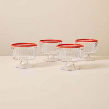 4pk 10oz Ribbed Plastic Parfait Cups Clear/Poppy - Hearth & Hand™ with Magnolia