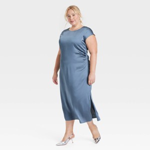 Women's Short Sleeve Ruched Midi Shift Dress - A New Day™ - 1 of 3