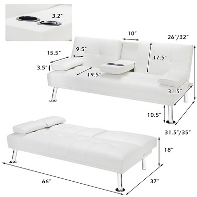 Costway Convertible Folding Futon Sofa Bed Leather W/cup Holders ...