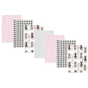 Hudson Baby Infant Girl Cotton Flannel Burp Cloths, Farm Friends Pink 7-Pack, One Size - 1 of 4