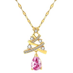 Christamas Tree Necklace for Women Holiday Pendant Pear CZ Gold Plated Stainless Steel Ginger Lyne Collection - 1 of 4