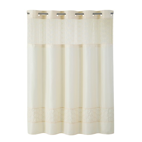 Solid Shower Curtain Ivory Hookless, Palm Leaf Hookless Shower Curtain