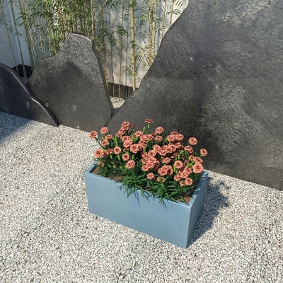 Blue Fiberstone Rectangular Planter with Drainage Holes