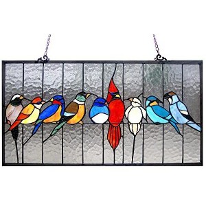 CHLOE Lighting AVES Tiffany-glass Window Panel 24.5x13 - 1 of 3