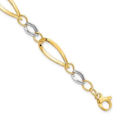 Black Bow Jewelry 14k Two Tone Gold, 8mm Polished & Diamond Cut Adj. Chain Bracelet