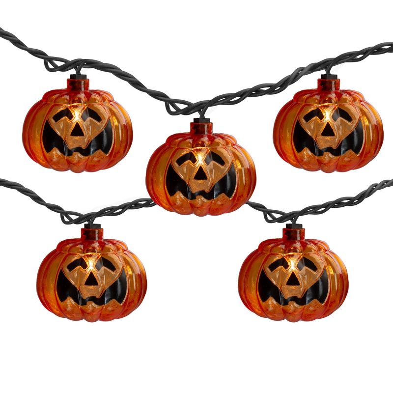 Northlight 10-Count Jack O Lantern Shaped Halloween Lights, 7.5ft Black Wire, 1 of 3