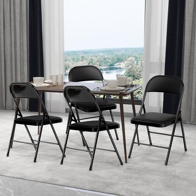 Black Padded Metal Folding Chairs with PU Leather Seats (4 Pack)