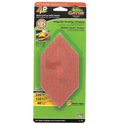 Gator Zip Sander 6 in. L X 3 in. W 80/120/220 Grit Aluminum Oxide Sanding Sheet 6 pk