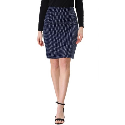 INSPIRE CHIC Women's Vintage Dots Printed Stretch Work Office Zipper Skinny Skirt