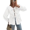 Coolmee Women‘s Tie Front Tops Summer Beach Vacation Fashion Outfits Loose Fit Blouses Flowy Pleated Hem Long Lantern Sleeve Clothes 2XL White - 2 of 4