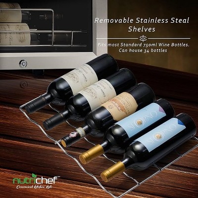 NutriChef 34 Bottle Stainless Steel Freestanding Wine Cooler