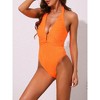 INSPIRE CHIC Women's Metal Buckle Cut Out Halter Ribbed Deep V Push Up Tummy Control Bathing Monokini Suit 1 Piece - 2 of 4