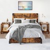 Homhougo Queen Bed Frame, Platform Full Size Bed Frame with Wood Headboard, Metal Full Bed Frame Brown Brown - 3 of 4