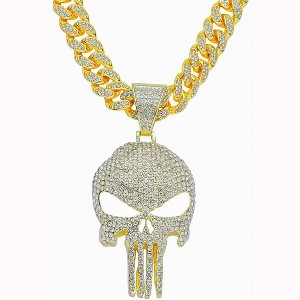Men's Iced Out Skull Necklace - Chunky Cuban Chain with Rhinestone Pendant, Hip Hop Gothic Jewelry - 1 of 4