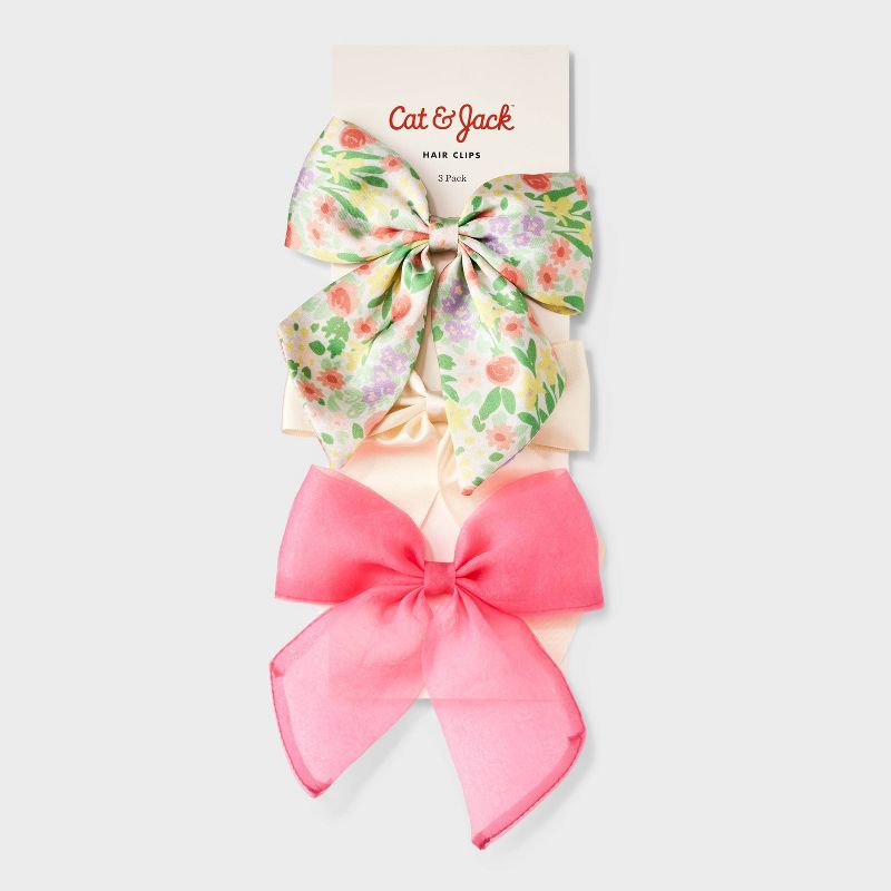 Girls&#39; 3pk Pink and Floral Bow Hair Clips - Cat &#38; Jack&#8482;, 3 of 11