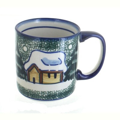 Blue Rose Polish Pottery Winter Forest Coffee Mug - Green