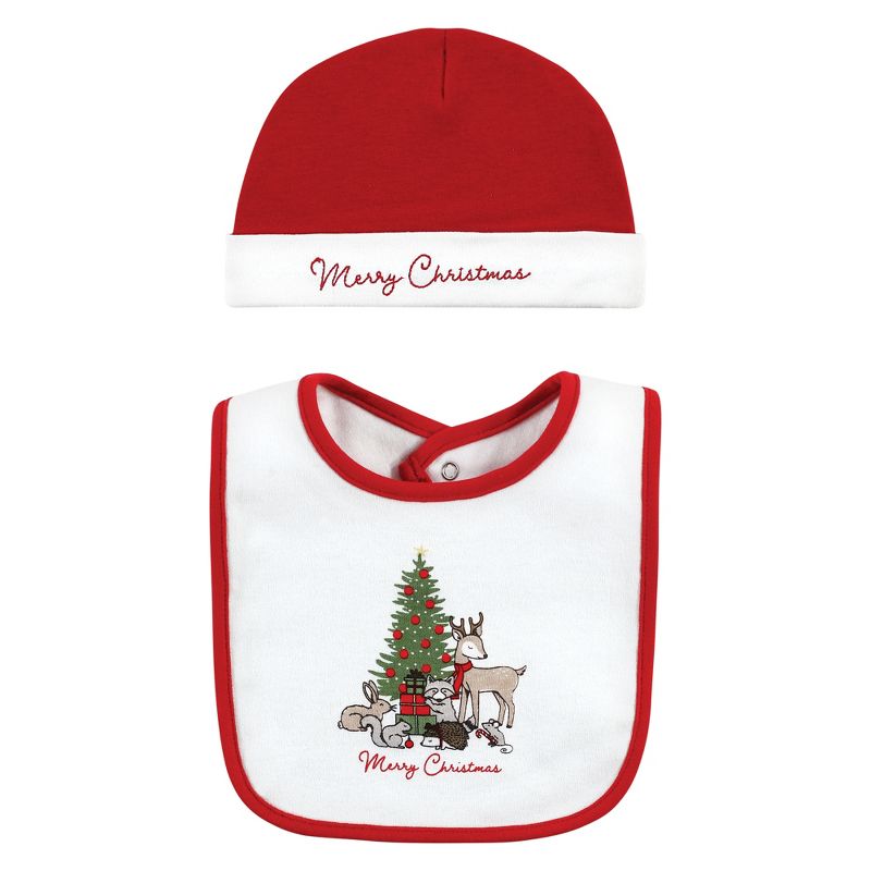 Hudson Baby Unisex Baby Cotton Bib and Headband or Caps Set, Christmas Forest, One Size, 3 of 6