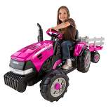 Peg Perego 12V Case IH Magnum Tractor with Trailer Powered Ride-On - Pink