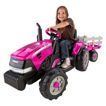 Peg Perego 12V Case IH Magnum Tractor with Trailer Powered Ride-On - Pink