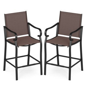 Tangkula Outdoor Counter Height Bar Stools Set of 2 w/ Back Armrest & Footrest - 1 of 4