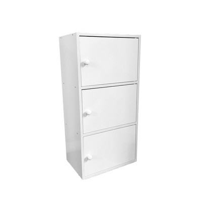 Vynxaria White Wooden 3-Door Storage Cabinet Large Capacity Multipurpose Utility Cabinet for Entryway Living Room Garage Hallway Bathroom