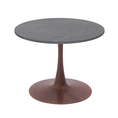 LeisureMod Bristol 27" Round Dining Table with Sintered Stone Top and Walnut Steel Pedestal Base for Modern Kitchen and Dining Room