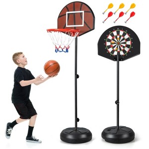 Costway 2-in-1 Kids Basketball Hoop with Dart Board Double-sided Backboard & 6 Darts - 1 of 4