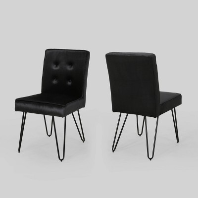 Set of 2 Carlstad Glam Tufted Velvet Dining Chairs Black - Christopher Knight Home