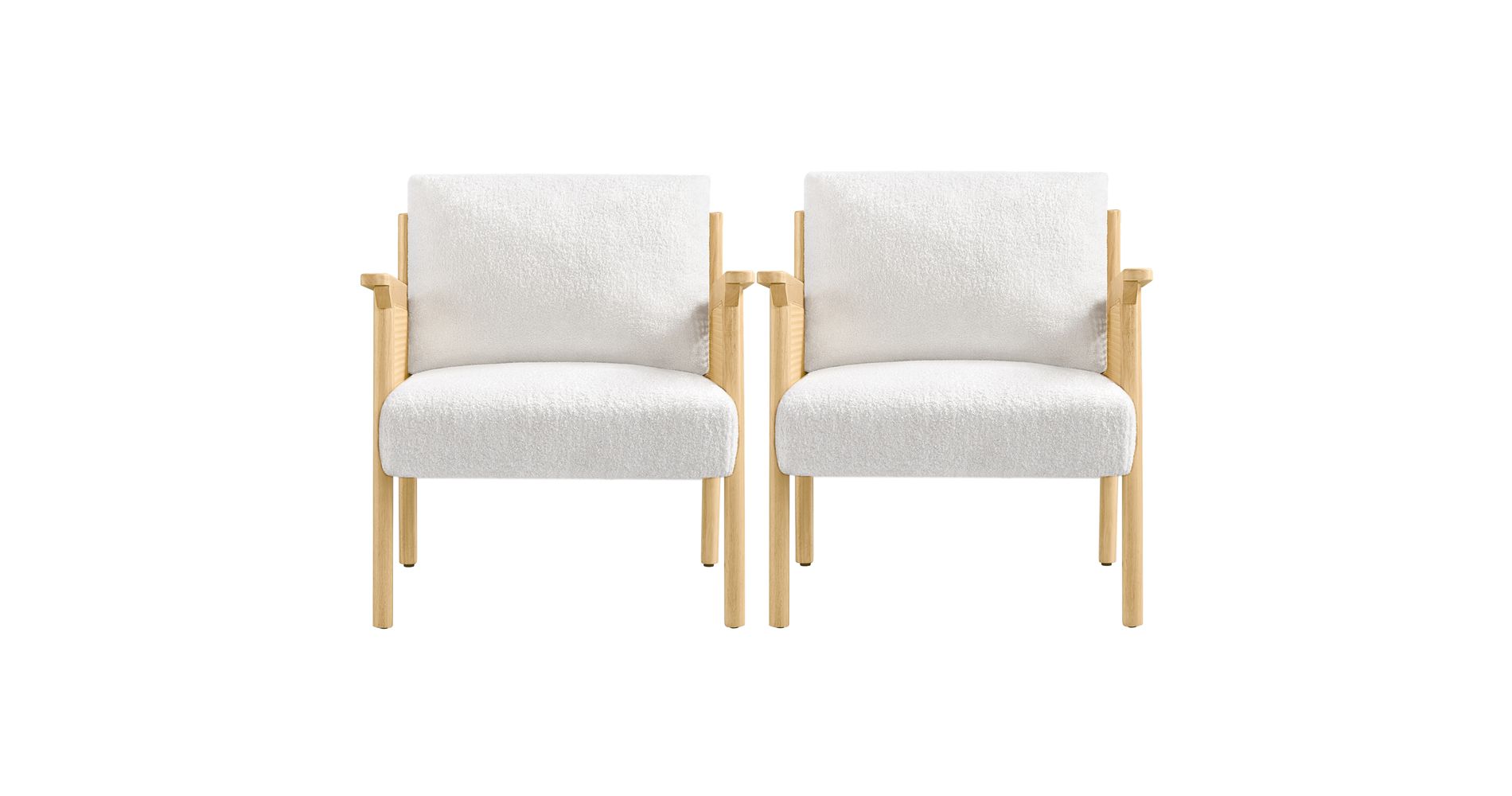 Yaheetech 2pcs Boucle Upholstered Accent Chairs with Rattan Back, White