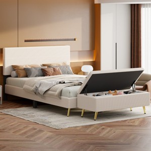 2 Pieces Bedroom Sets, Queen Size Upholstered Bed, Modern Footstool With Storage-Cuddlewood - 1 of 4
