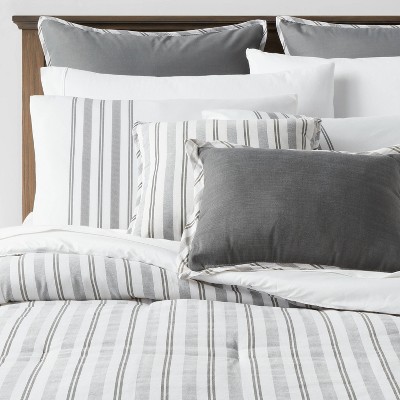 Queen 8pc Edenton Reversible Classic Stripe Comforter Set White/Gray - Threshold™