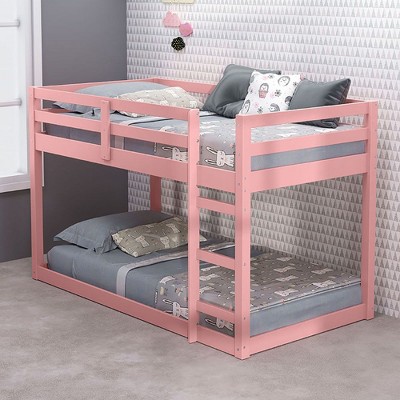 NicBex Twin Size Bunk Bed Wooden Bed Frame with Ladder and Full Length Guardrail, Space Saving, No Box Spring Required, Pink