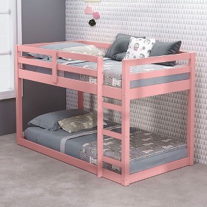 NicBex Twin Size Bunk Bed Wooden Bed Frame with Ladder and Full Length Guardrail, Space Saving, No Box Spring Required, Pink - 1 of 4