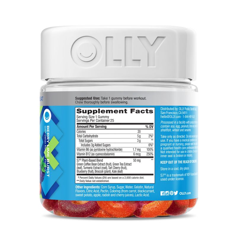 OLLY Pre-Game Energy Gluten Free, Plant-Based Gummies Blend with Vitamin B Dietary Supplements - 25ct, 4 of 8