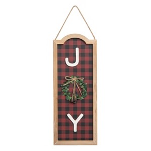 Transpac Wood 20.13 in. Multicolored Christmas Framed Words with Wreath and Bells Decor - 1 of 2
