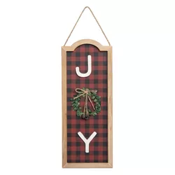 Transpac Wood 20.13 in. Multicolored Christmas Framed Words with Wreath and Bells Decor