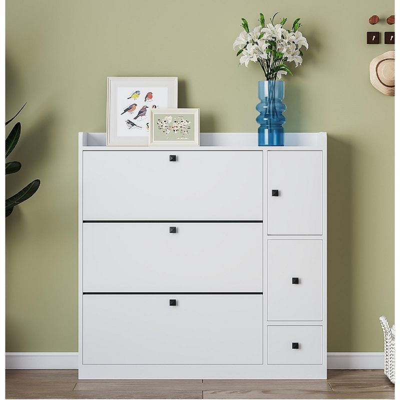 Versatile Shoe Cabinet with 3 Flip Top Drawers and Pull-Down Seat - ModernLuxe, 1 of 13